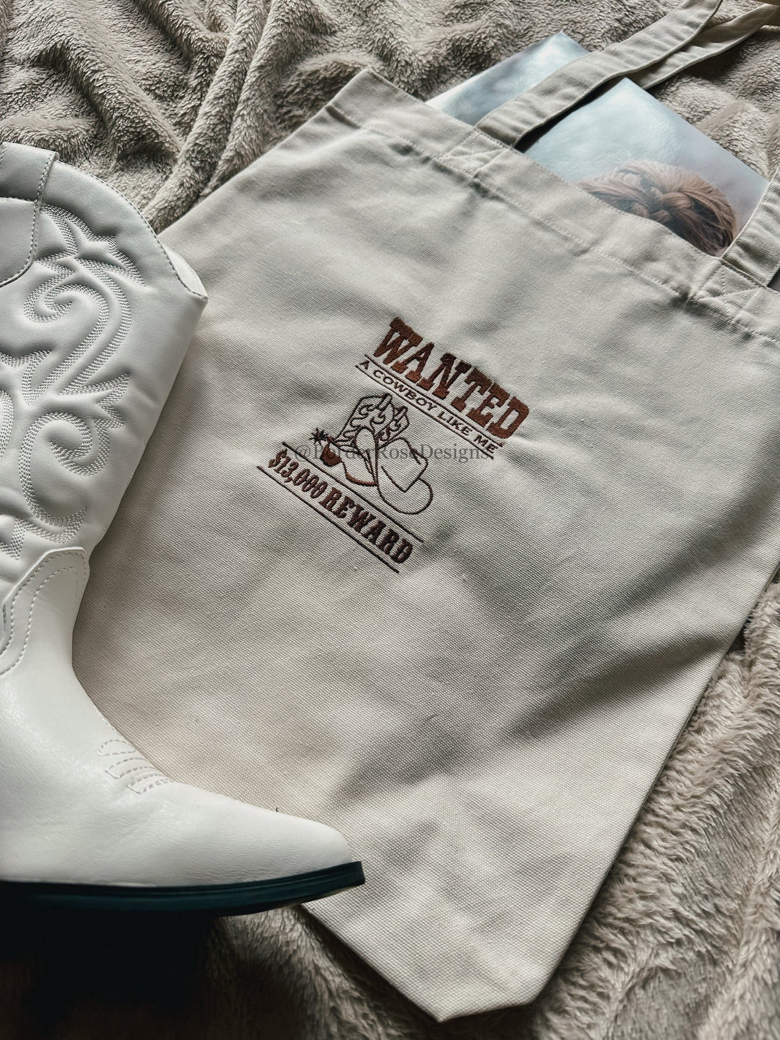 WANTED Cowboy Poster Embroidered Tote Bag