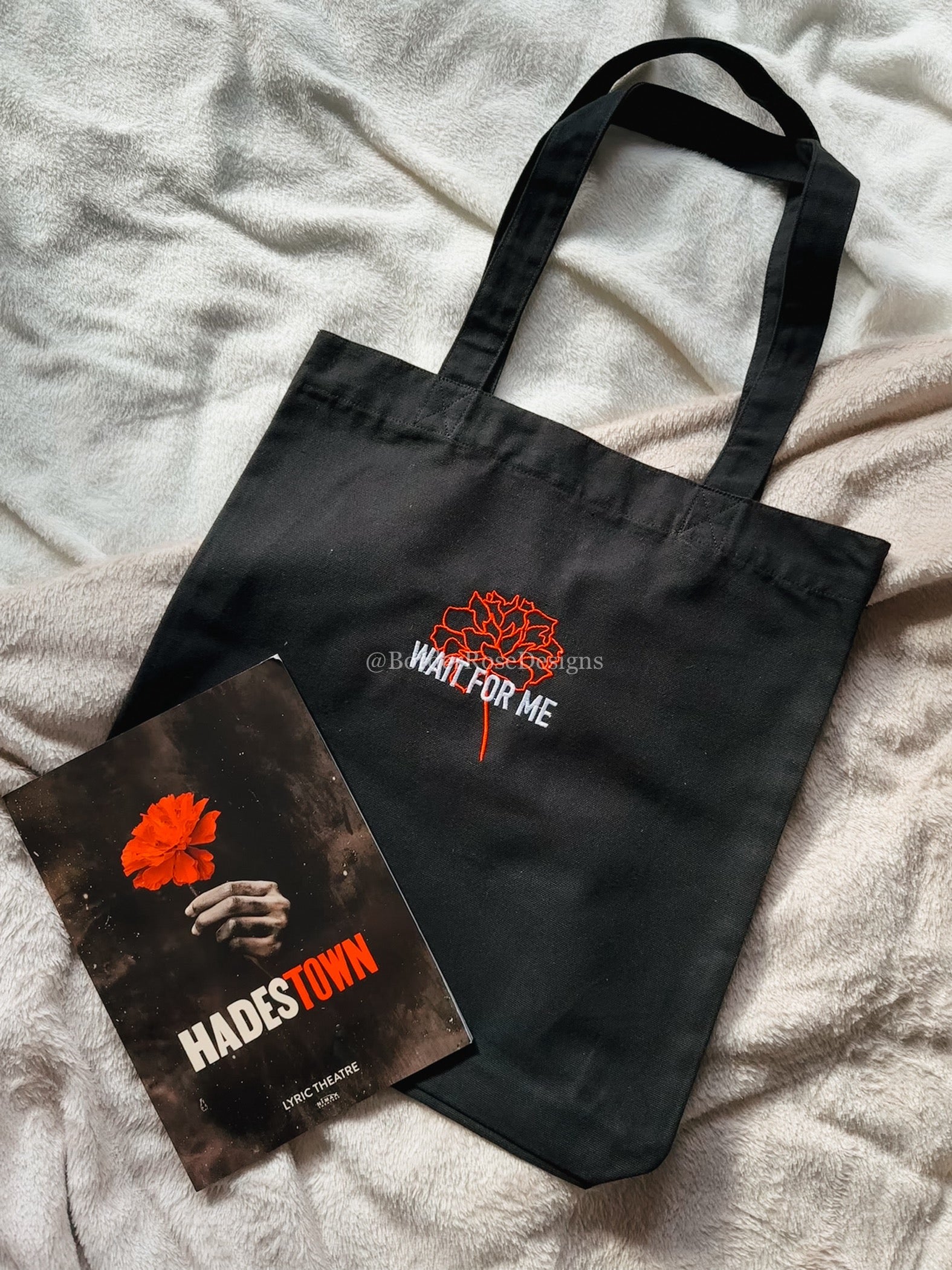 Wait For Me Hadestown Embroidered Tote Bag