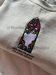 Scared of Ghosts Stained Glass Window Unisex Embroidered Sweatshirt