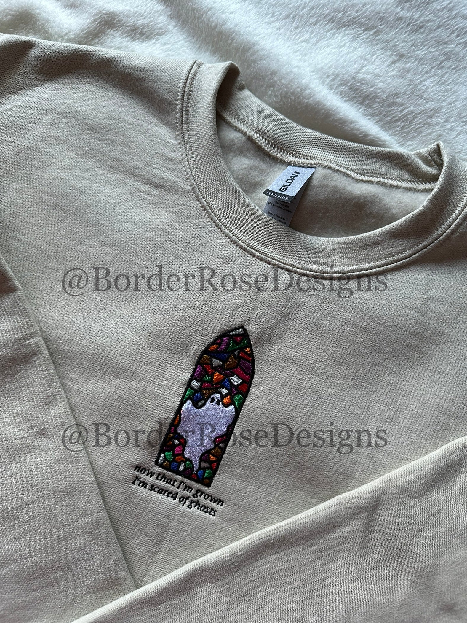 Scared of Ghosts Stained Glass Window Unisex Embroidered Sweatshirt