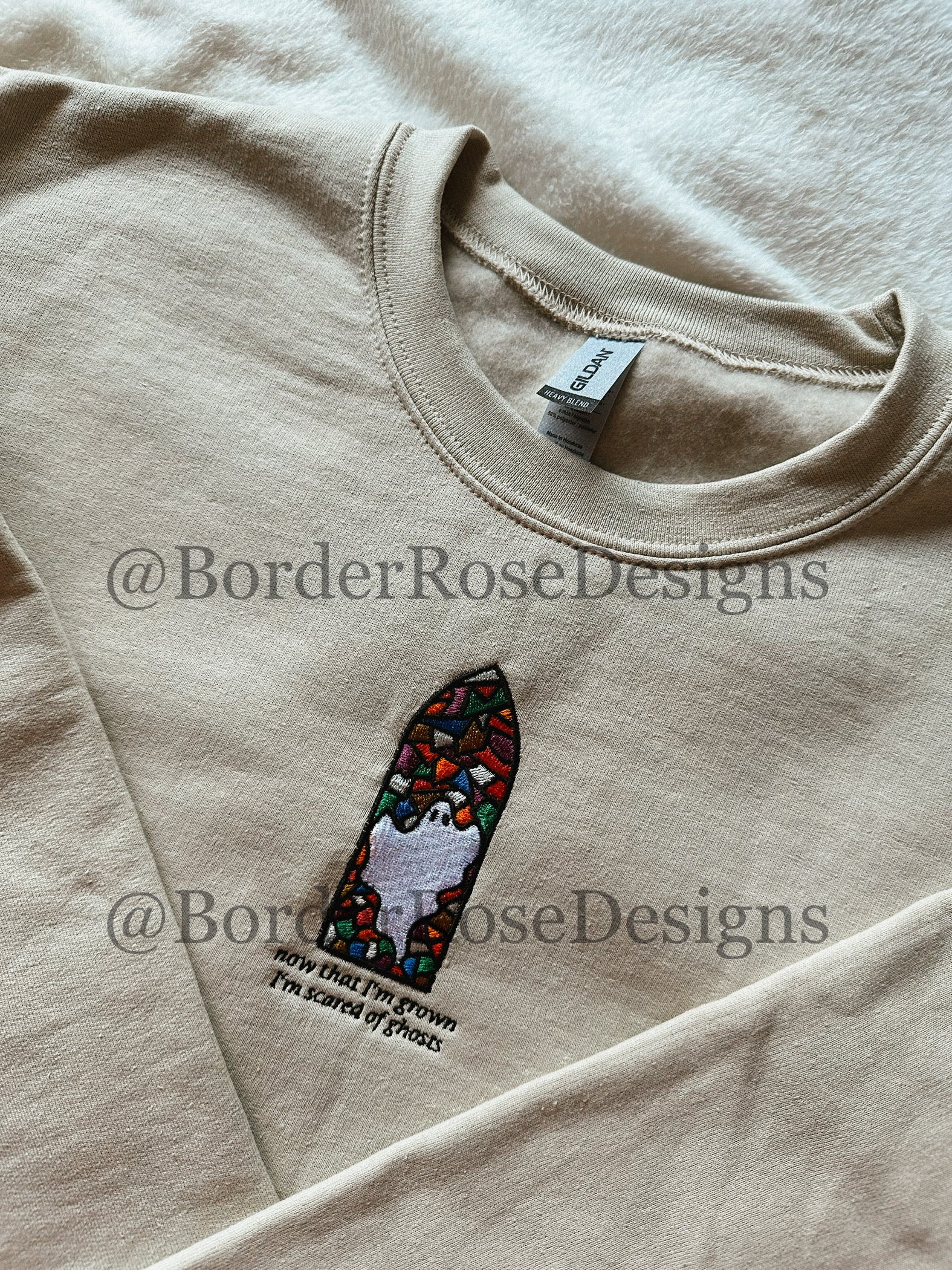 Scared of Ghosts Stained Glass Window Unisex Embroidered Sweatshirt