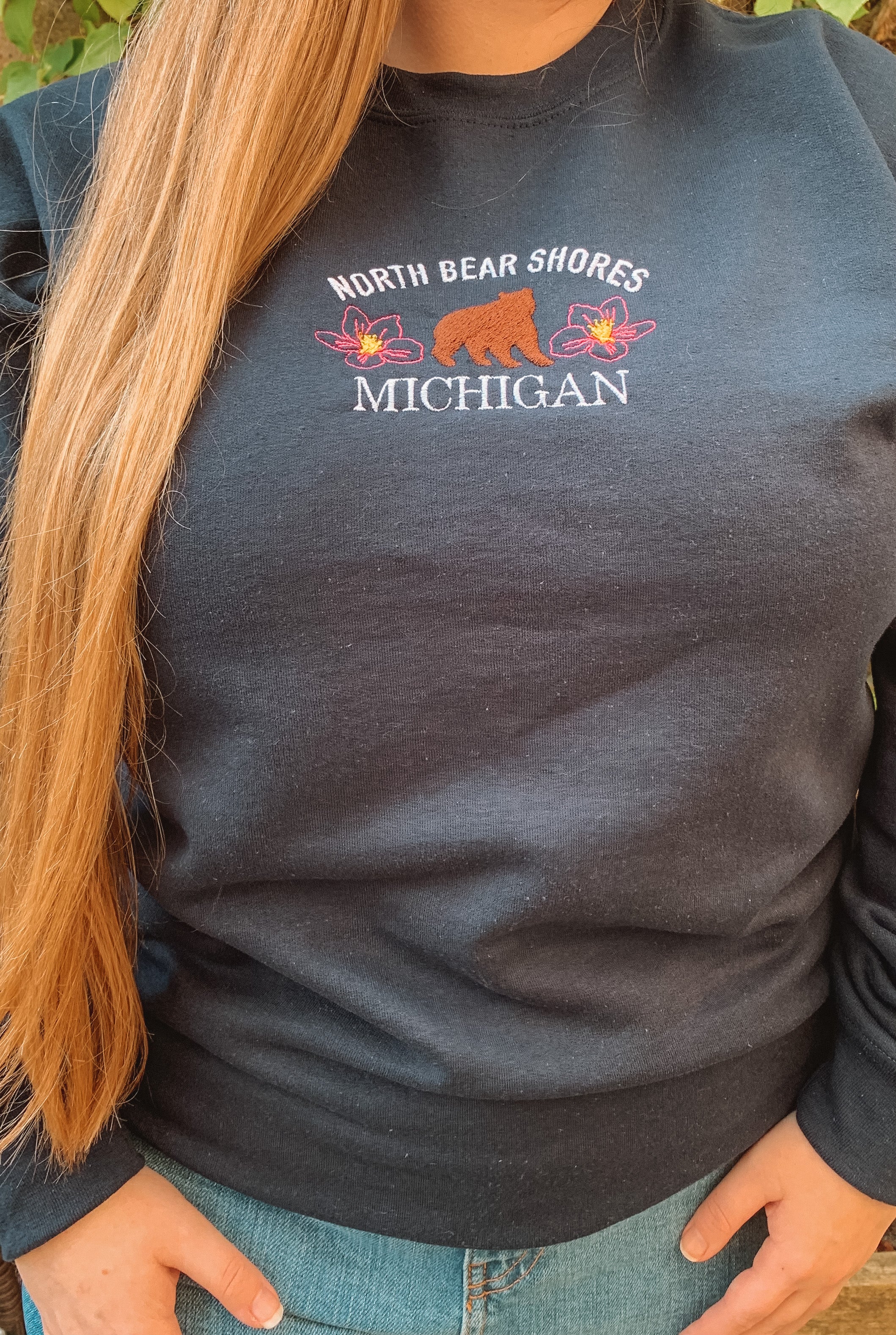 NWT Annabobery Crewneck Sweatshirt Zipper Bear Embroidery Sweater Women's  Size M